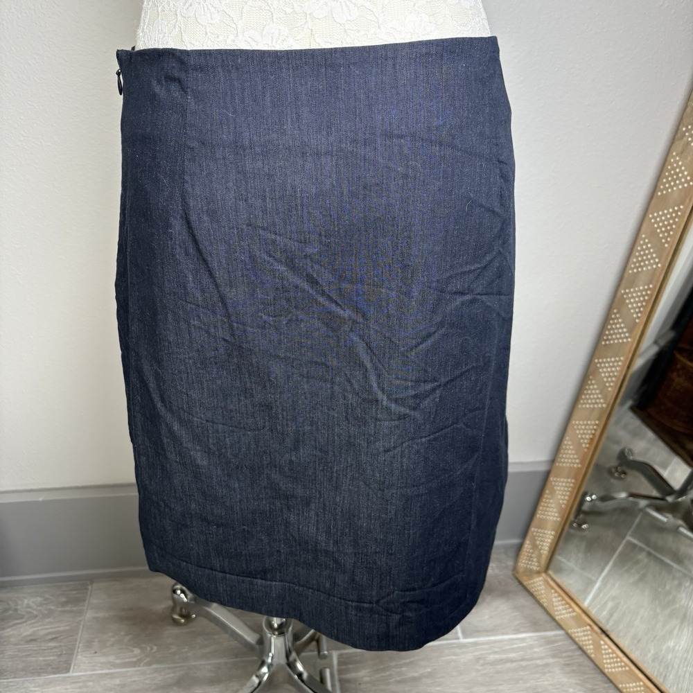 LOFT Womens 10 Blue Pencil Skirt Career Office Aesthetic Cotton Spandex Pockets - Picture 3 of 11